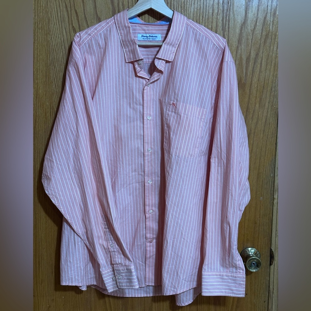 Tommy Bahama The Newport Coast sz XXL Light Pink Striped Button‎ Down Shirt Q